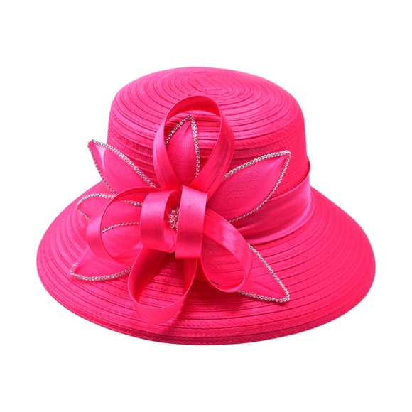 Rhinestone Rim Flower Bow Dressy Hat main image 6